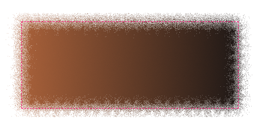 Grainy gradient with dithered edges. A bright pink outline shows us the boundary of the filter input. Within this boundary, we have transparent pixels. Outside it, we have opaque pixels.