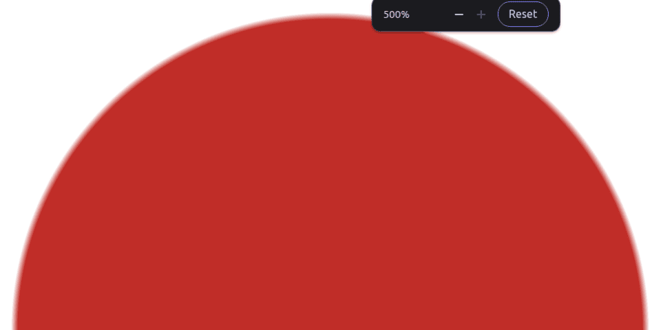 Screenshot. Shows a big red disc with slightly blurry edges. The zoom level of 500% is also shown in the top right corner.