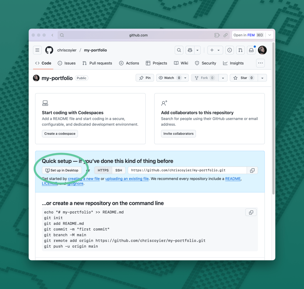 Screenshot of a GitHub repository page showcasing the options for setting up the repository in GitHub Desktop.