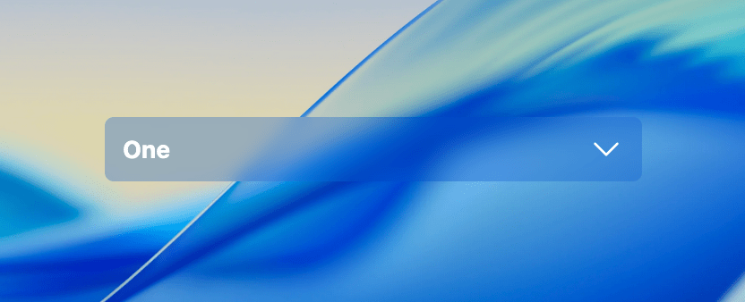 Custom select menu with a blurred background, showing the option 'One' and a dropdown arrow.